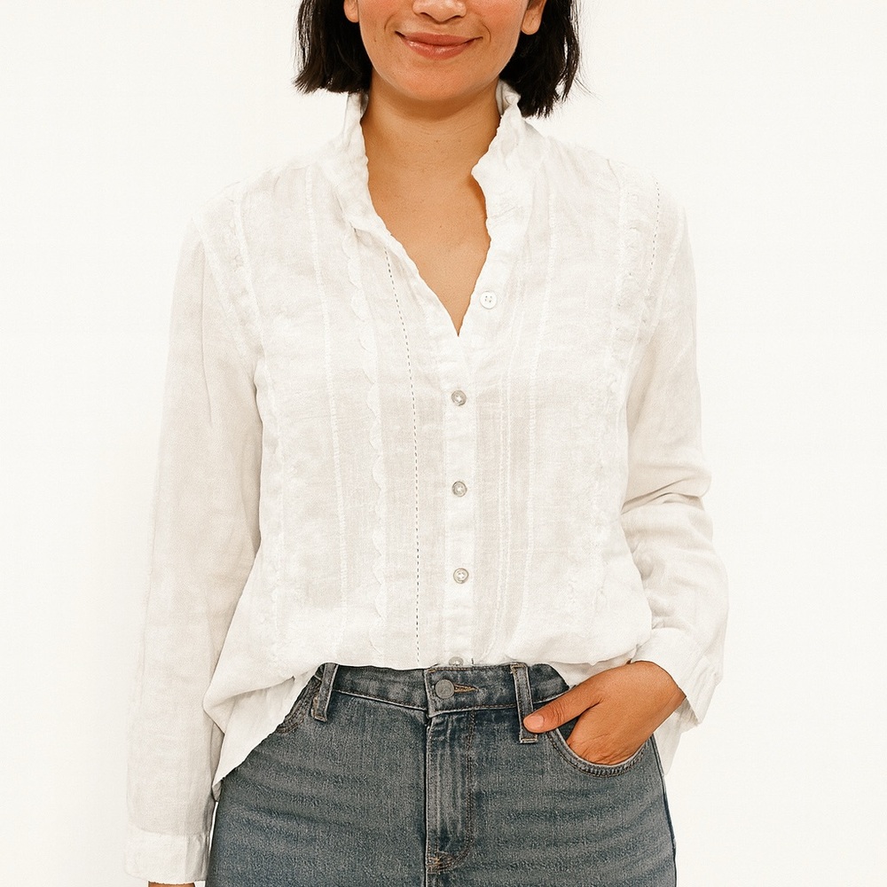 100% LINEN John Mark Cream Button-Front blouse